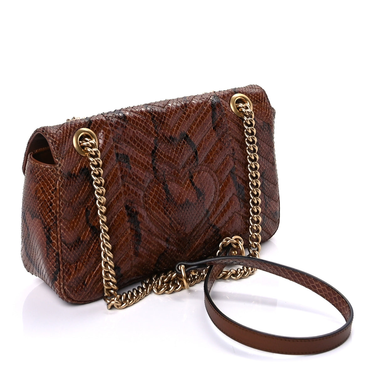 Python Matelasse Small GG Marmont Shoulder Bag Brown
