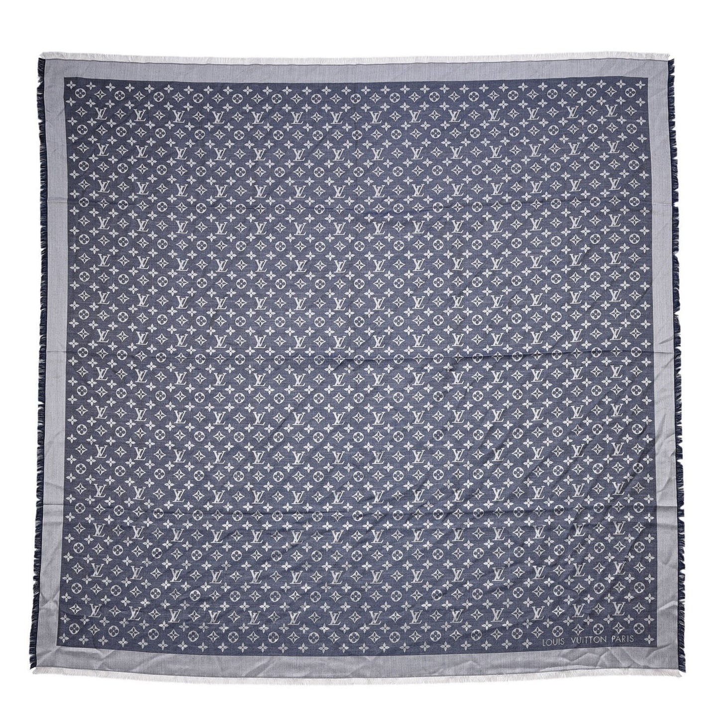 Silk Wool Monogram Denim Shawl Blue