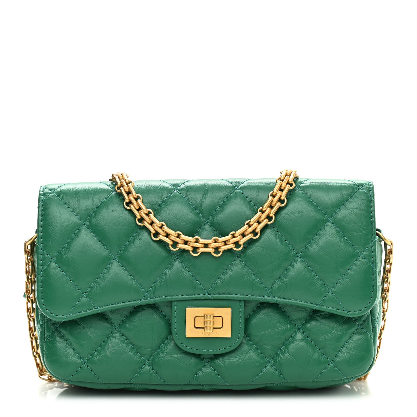 Aged Calfskin Quilted 2.55 Reissue Flap Pouch With Chain Green