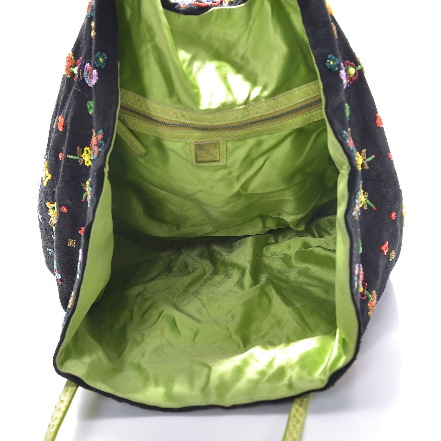 Fendi Canvas Lizard Floral Beaded Tote Multicolor 5 of 9