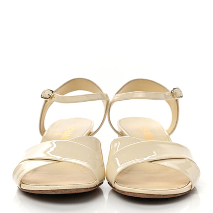 Chanel Patent Camellia Embossed Sandals 39.5 Ivory 2 of 12