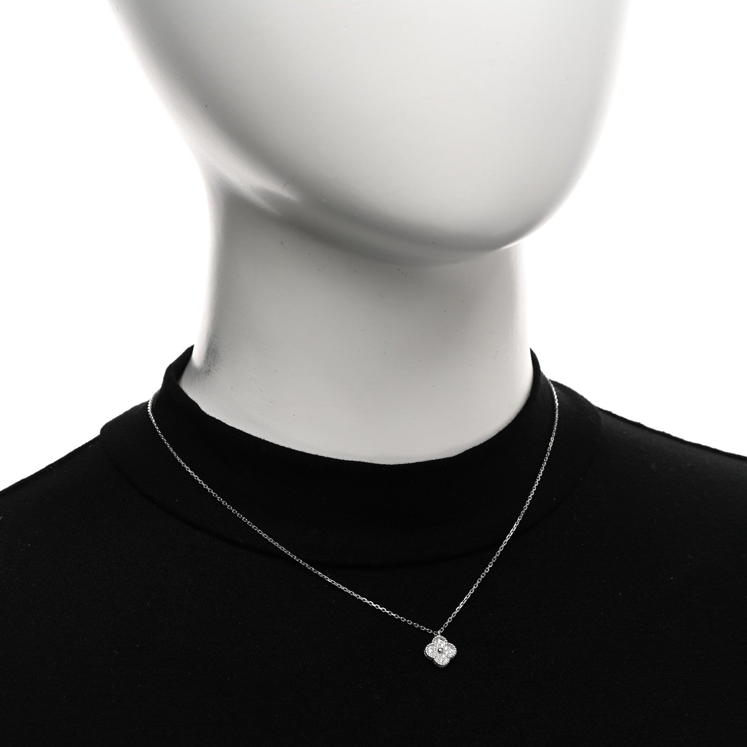 Van Cleef & Arpels 18K White Gold Diamond Sweet Alhambra Pendant Necklace 2 of 5