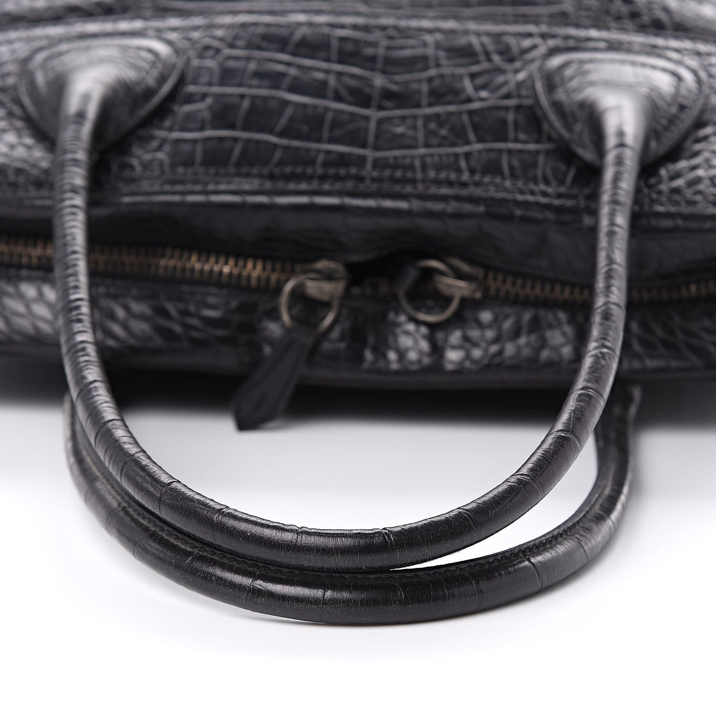 Shiny Calfskin Crocodile Embossed Tote Black