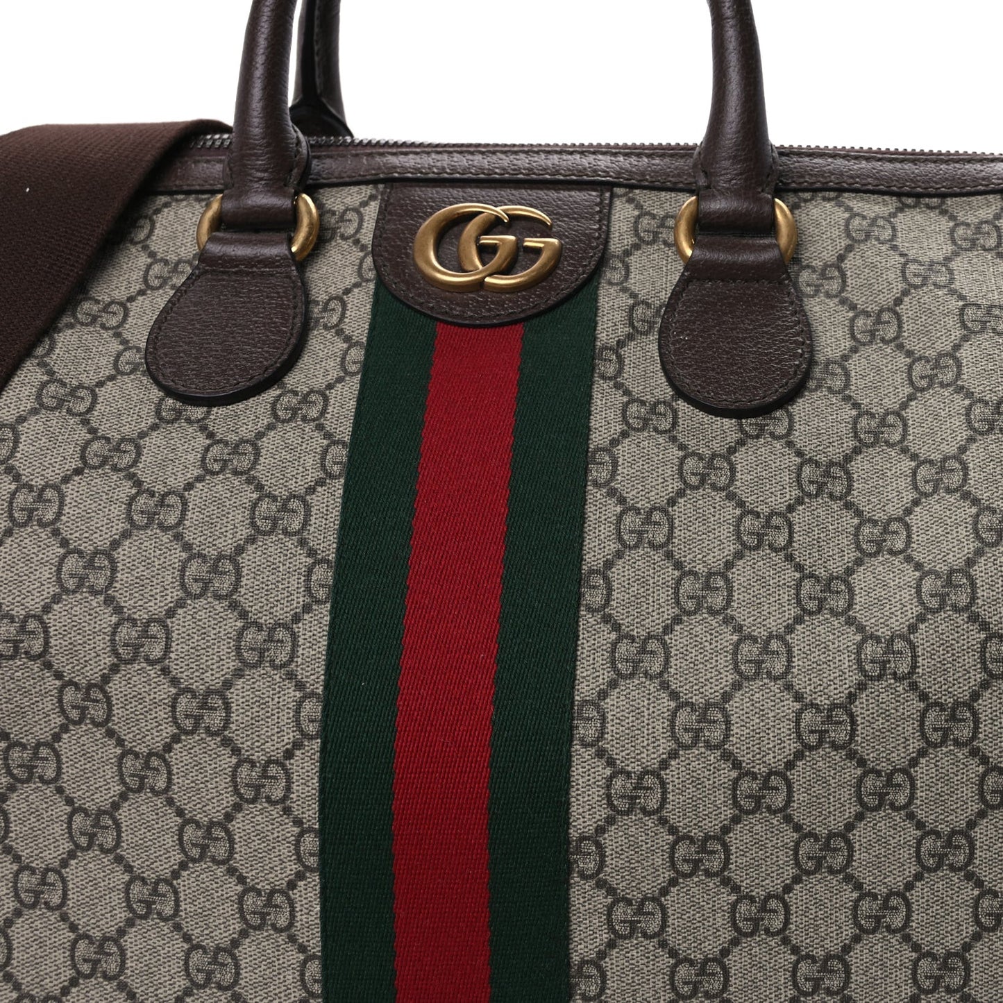 GG Supreme Monogram Textured Dollar Calfskin Web Large Savoy Duffle Bag Beige Ebony New Acero