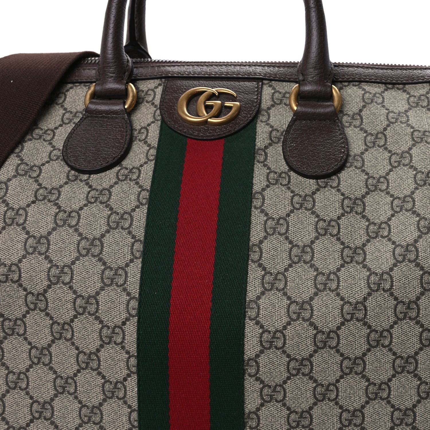 Gucci GG Supreme Monogram Textured Dollar Calfskin Web Large Savoy Duffle Bag Beige Ebony New Acero 6 of 8