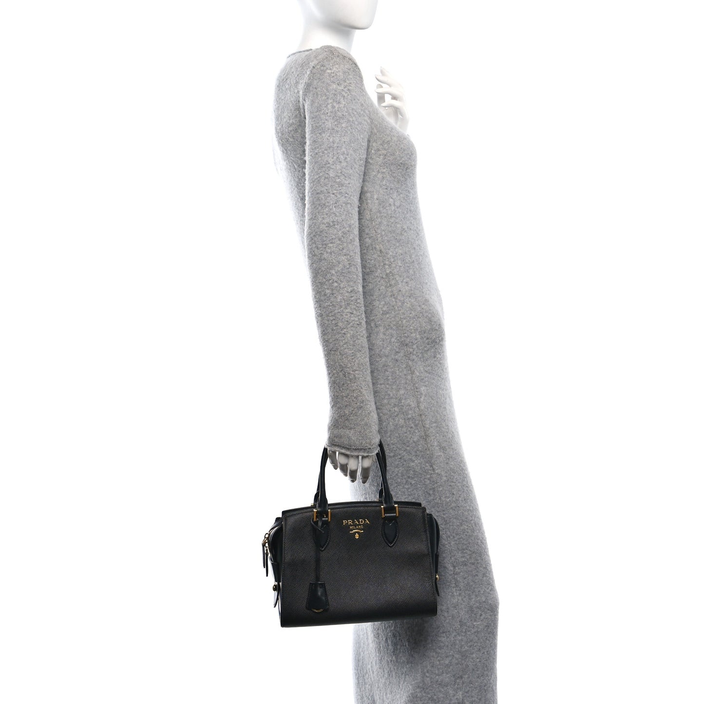 Saffiano Soft Calfskin Double Handle Satchel Black