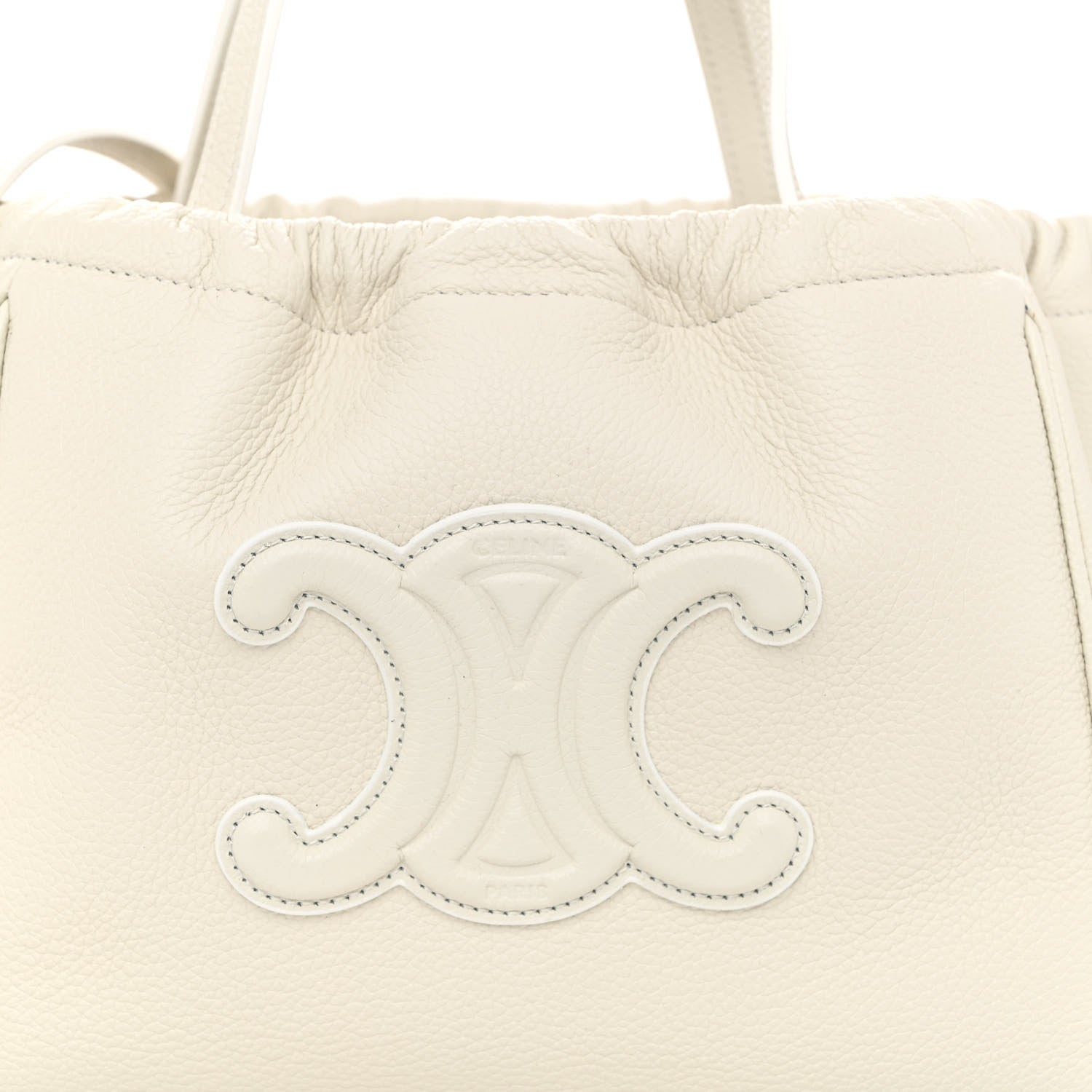 Celine Calfskin Cuir Small Triomphe Cabas Drawstring White 7 of 9