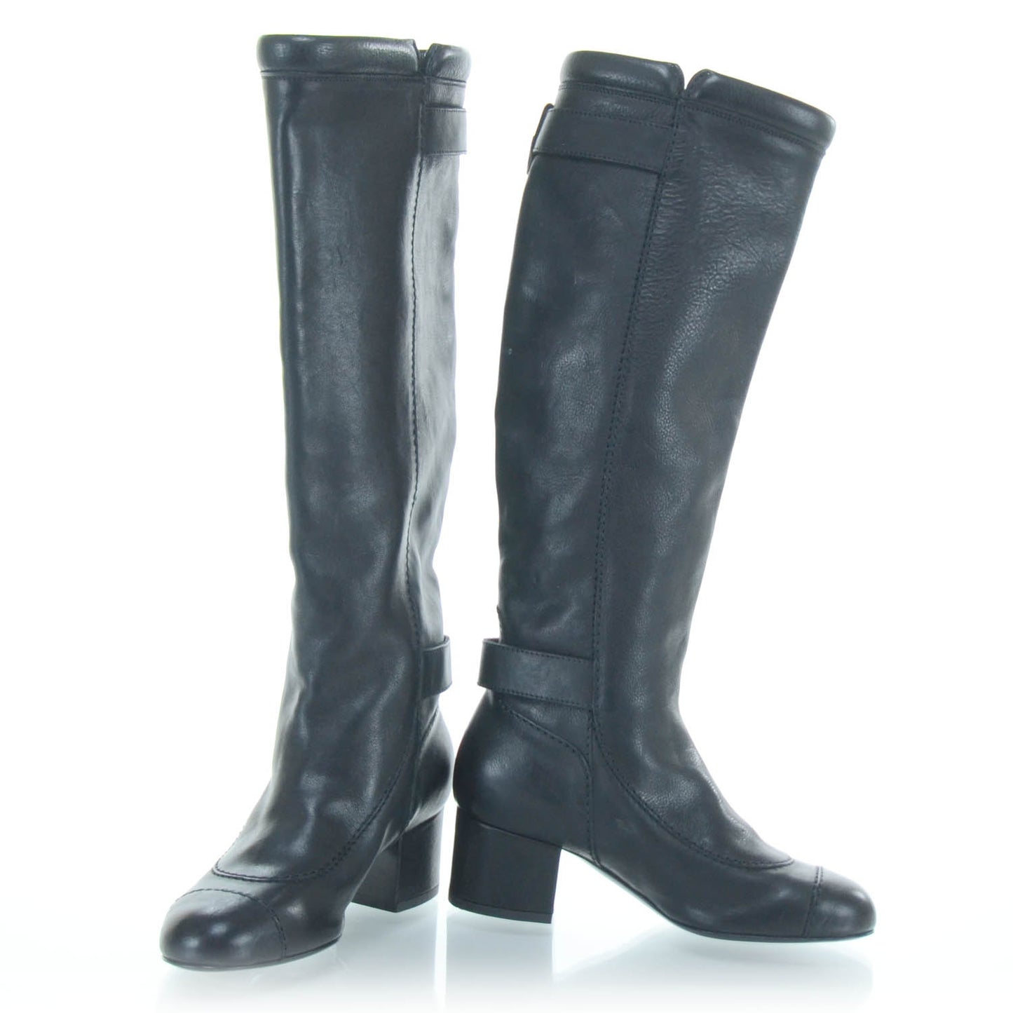 Leather Tall Riding Boots 35 Black
