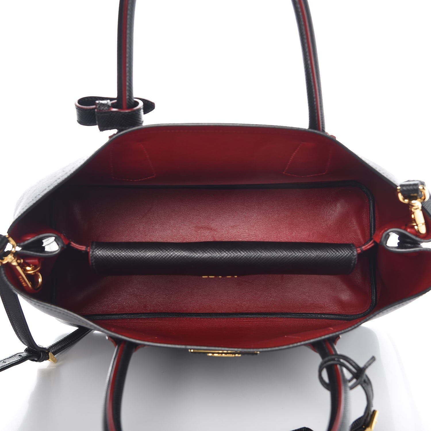 Prada Saffiano Cuir Medium Double Bag Black Fuoco 5 of 8