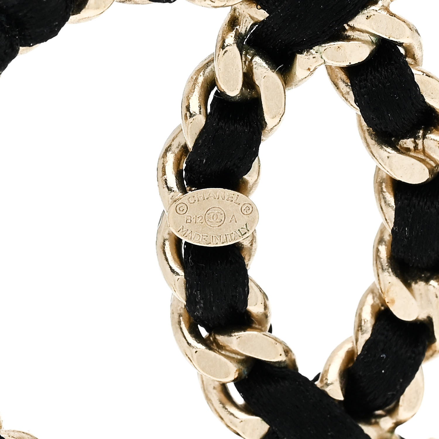 Chanel Satin CC Chain Earrings Light Gold Black 4 of 4