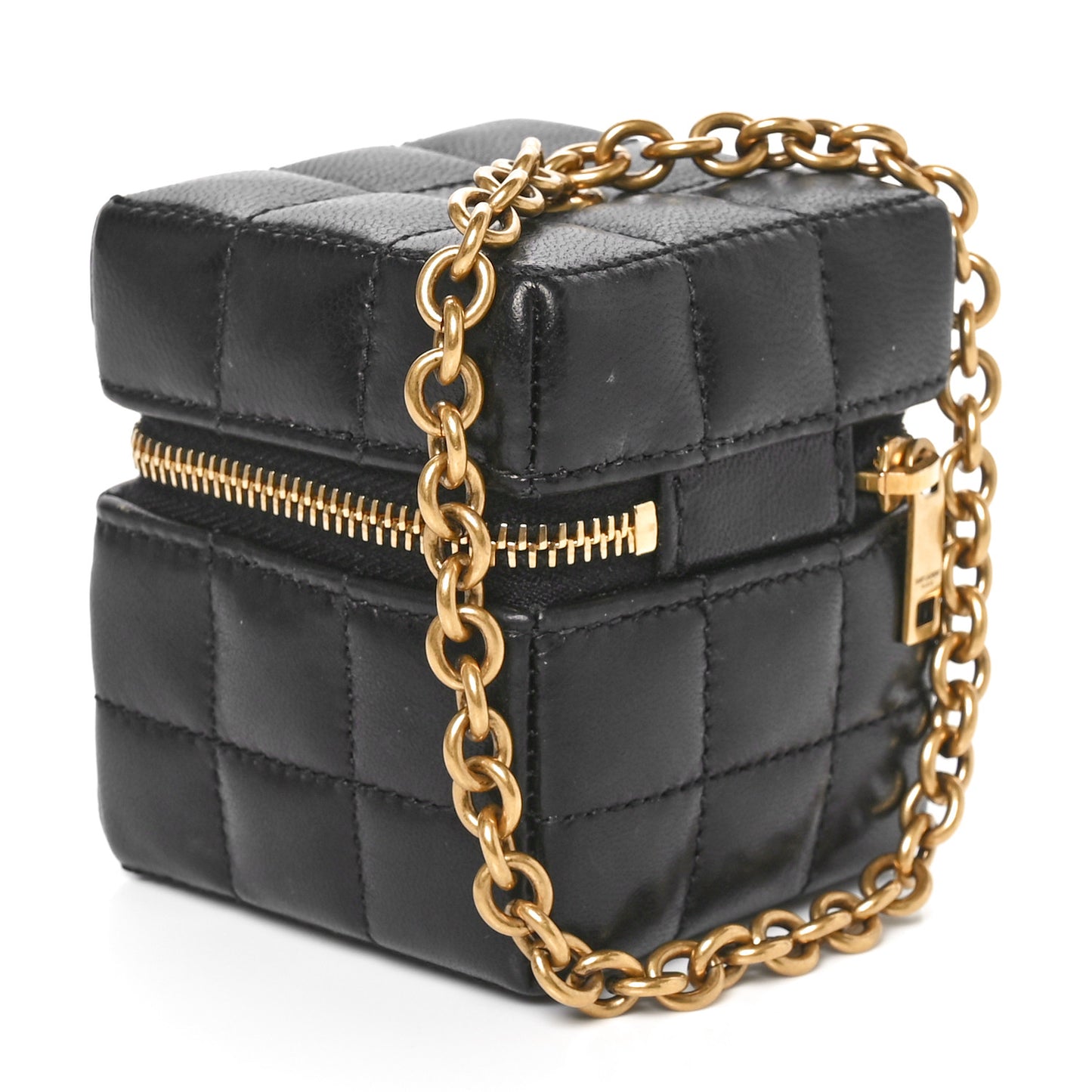 Lambskin Cassandre Matelasse Carre Mini Cube On Chain Black