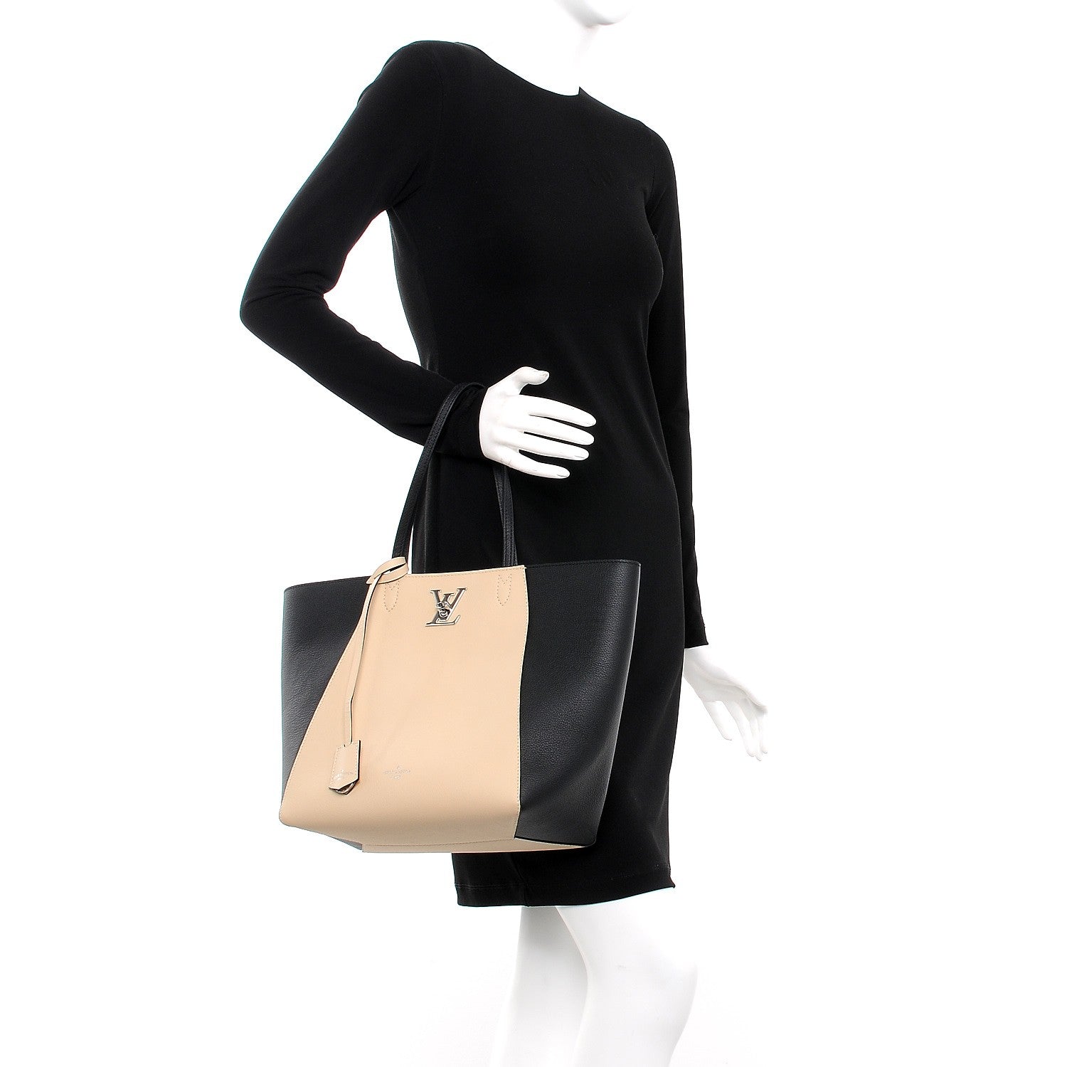 Louis Vuitton Calfskin Lockme Cabas Vanille Black 2 of 9