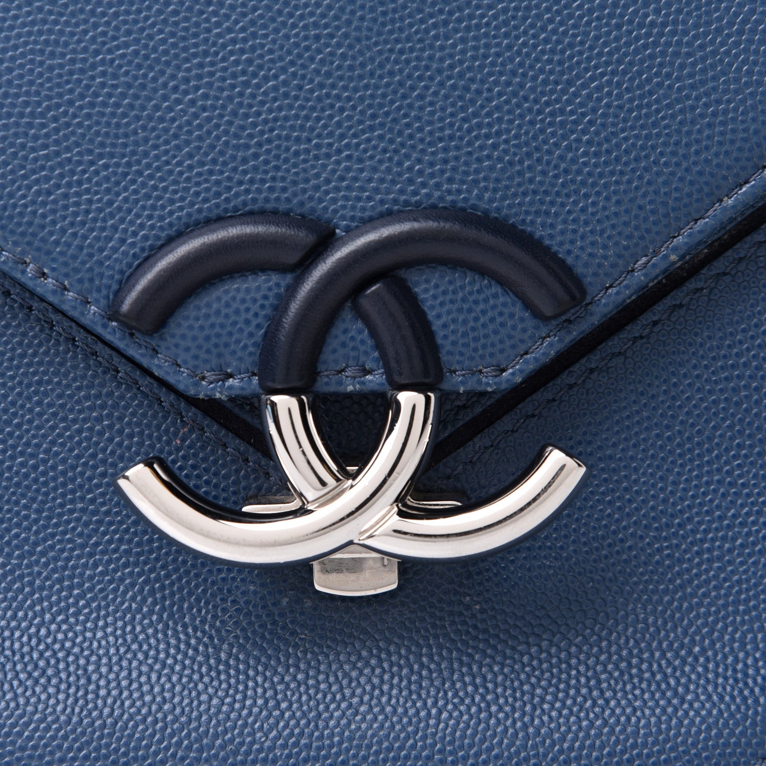 Chanel Caviar Macro Chevron Single Flap Blue 7 of 9