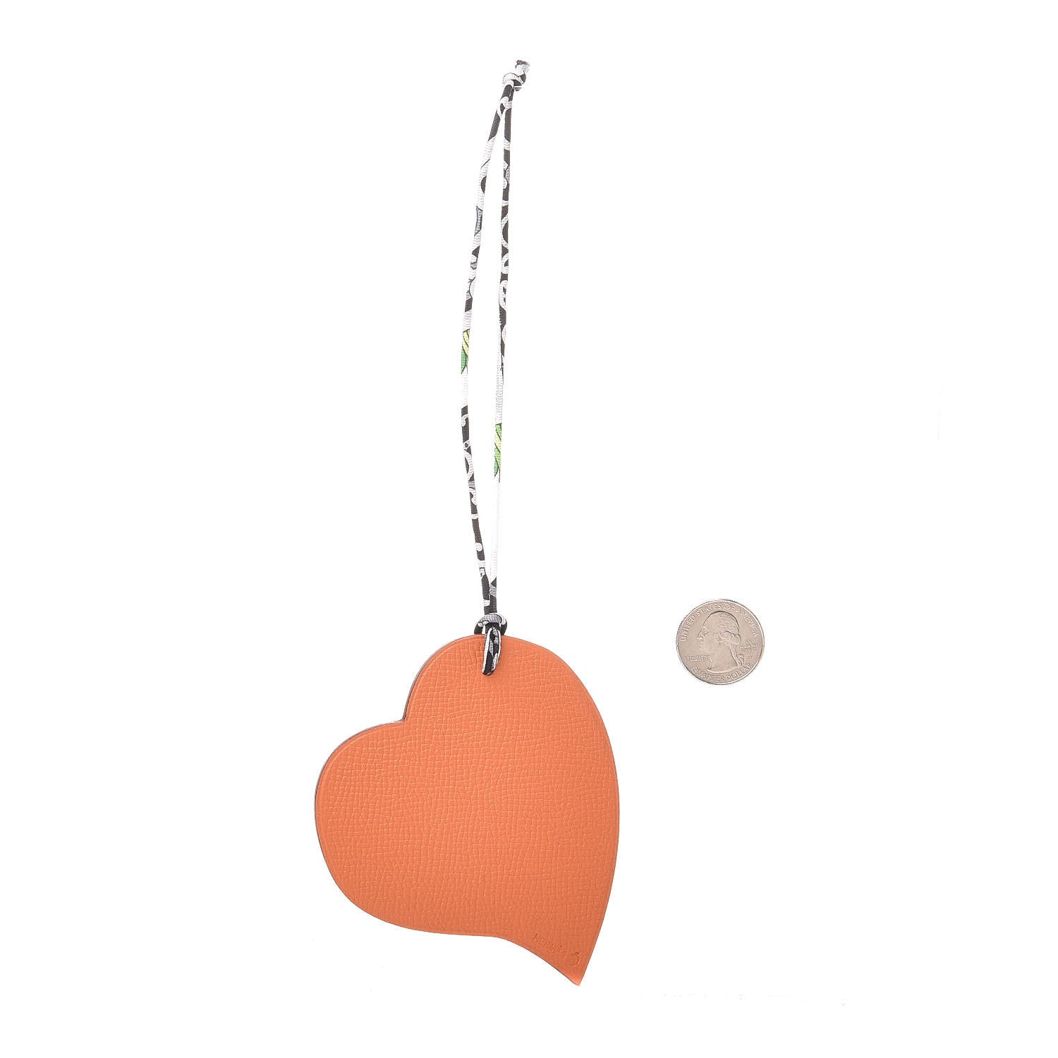Hermes Togo Epsom Petit H Heart Bag Charm Rubis Orange 2 of 4