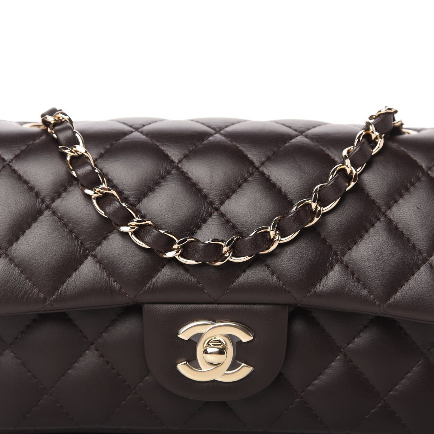 Lambskin Quilted Mini Rectangular Flap Dark Brown