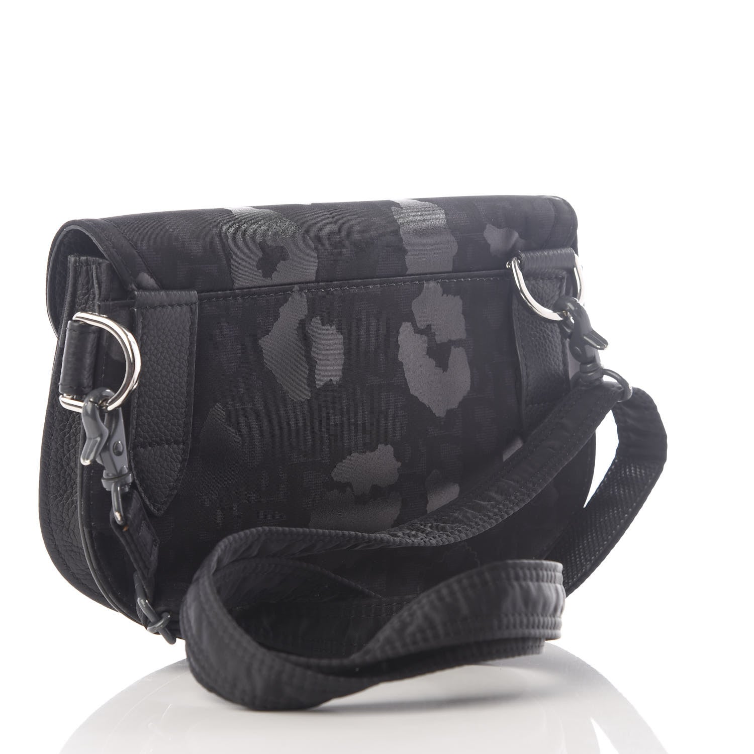 Christian Dior Calfskin Nylon Monogram Leopard Print Saddle Pouch Black 2 of 9