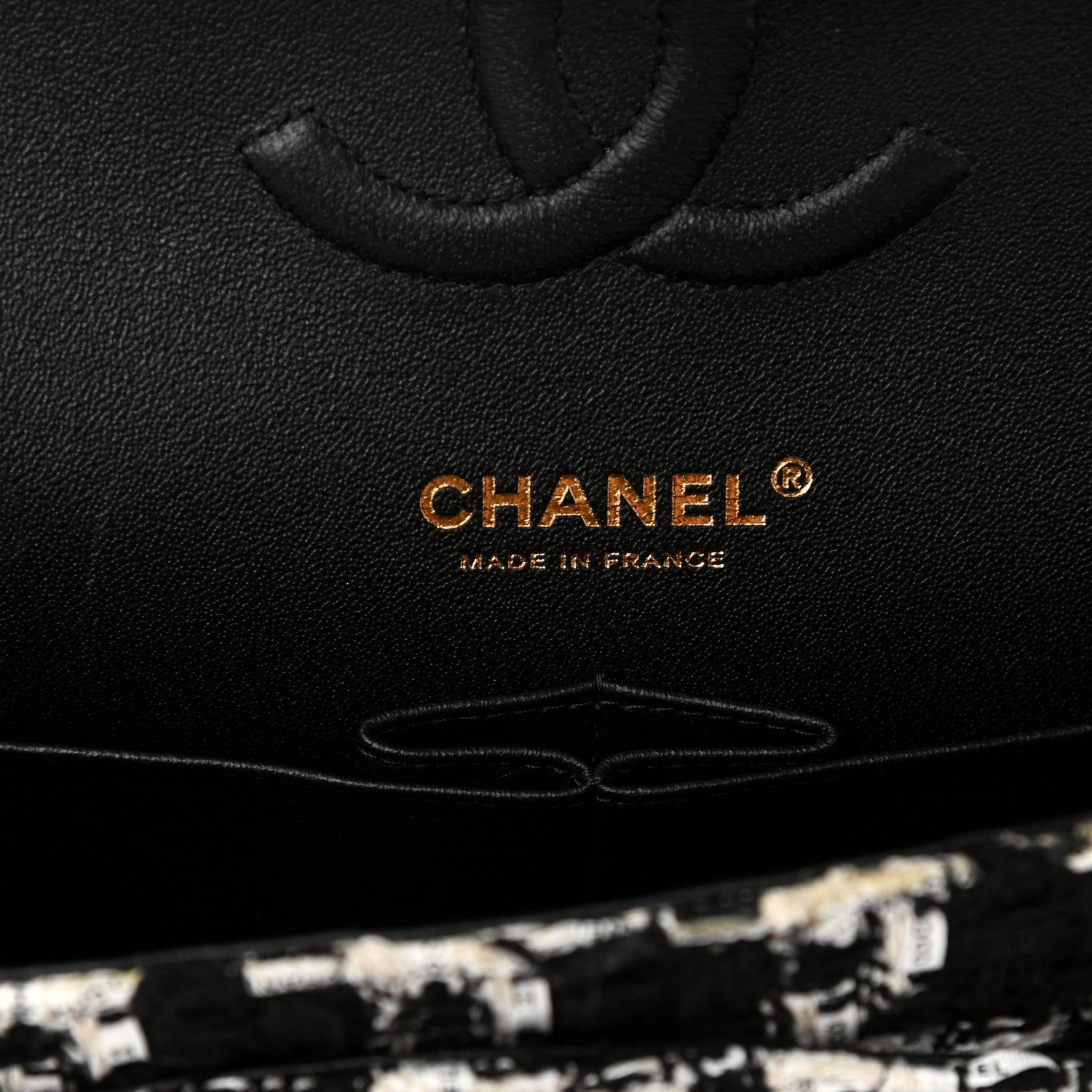 Chanel Tweed Quilted Medium Double Flap Black Ecru White 6 of 8