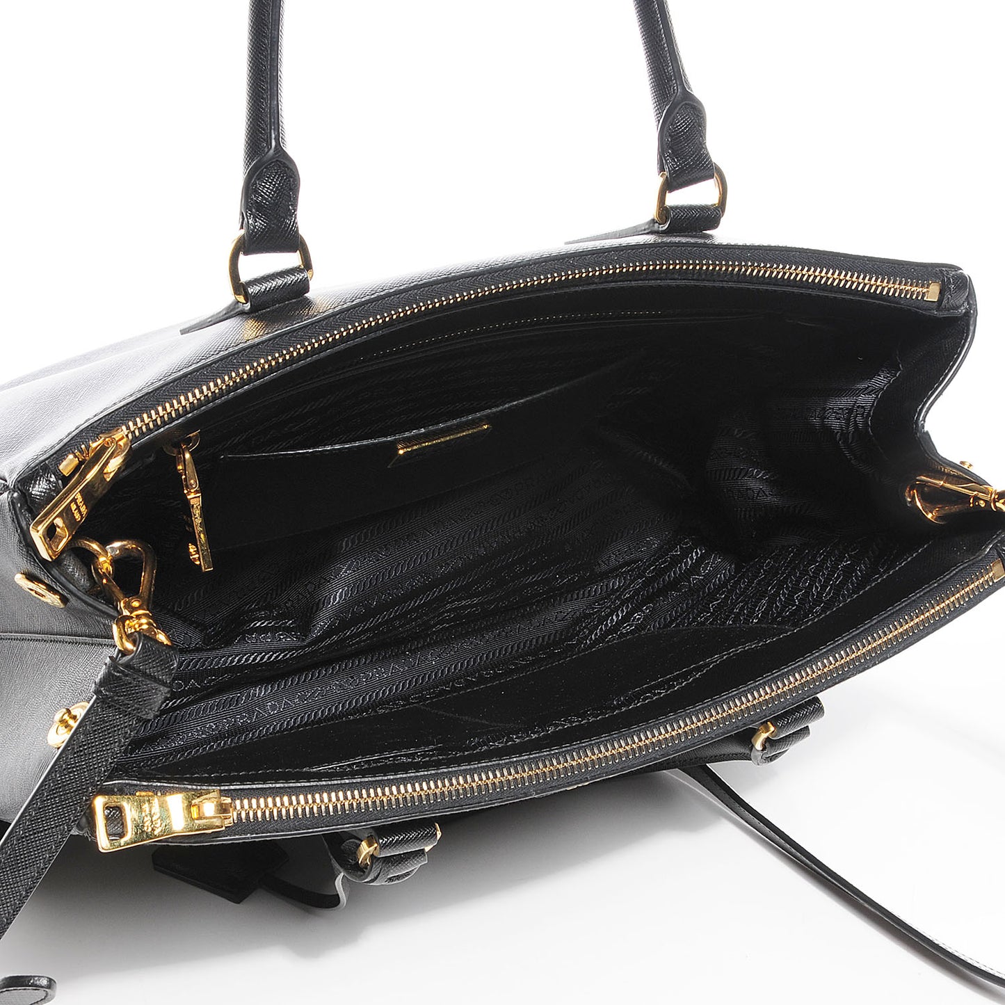Saffiano Lux Large Double Zip Tote Nero Black