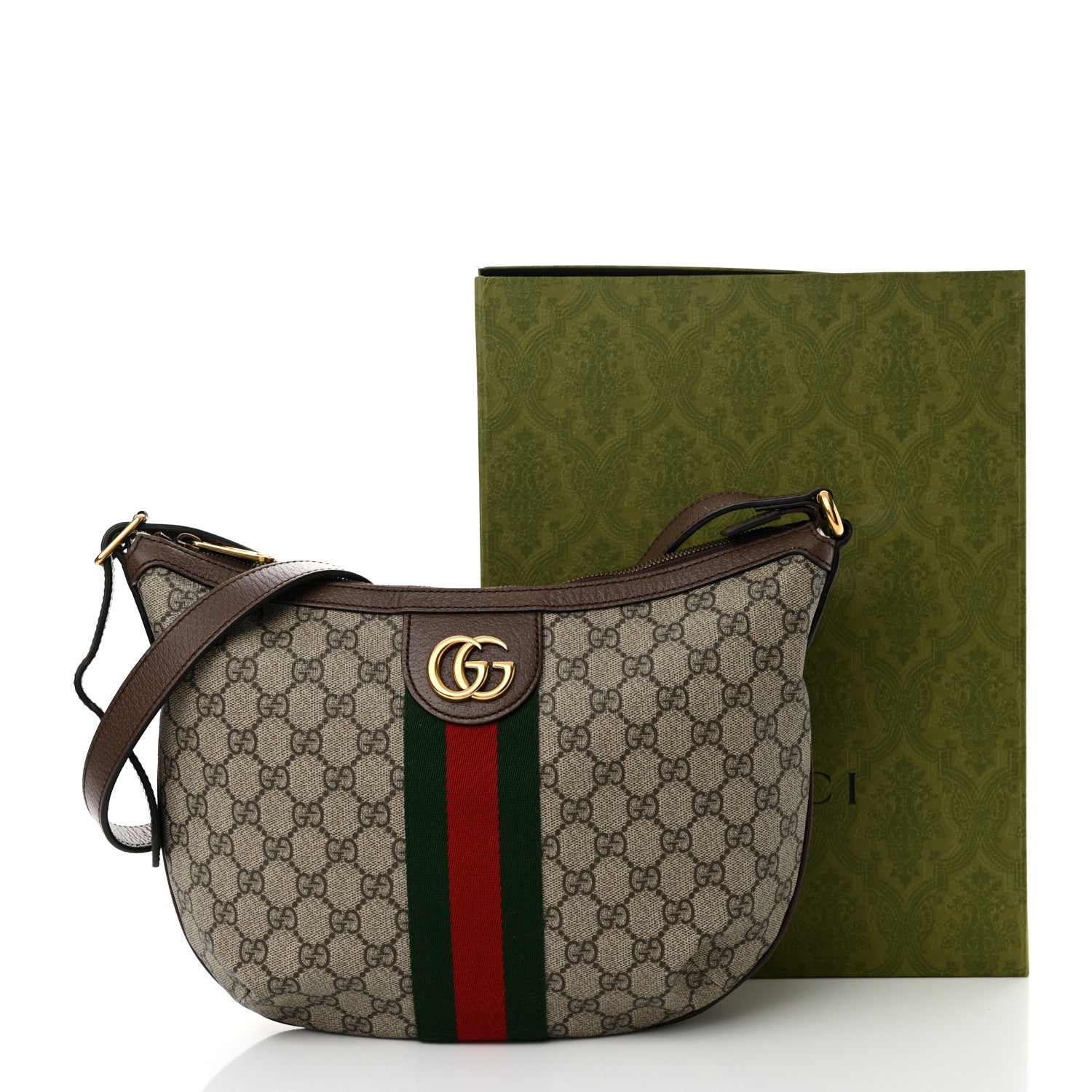 Gucci GG Supreme Monogram Web Small Ophidia Half Moon Hobo Brown 16 of 16