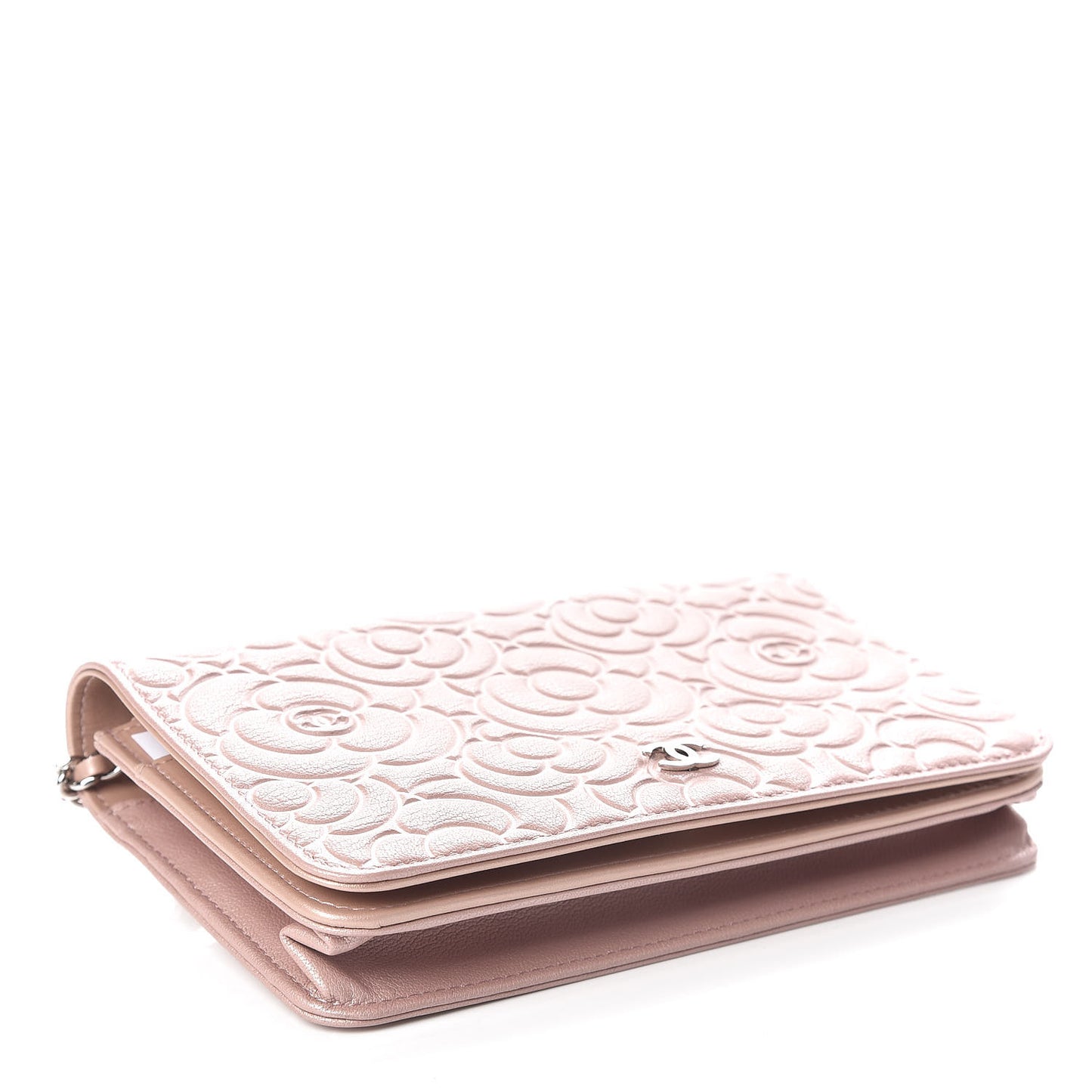 Goatskin Camellia Embossed Wallet On Chain WOC Light Pink