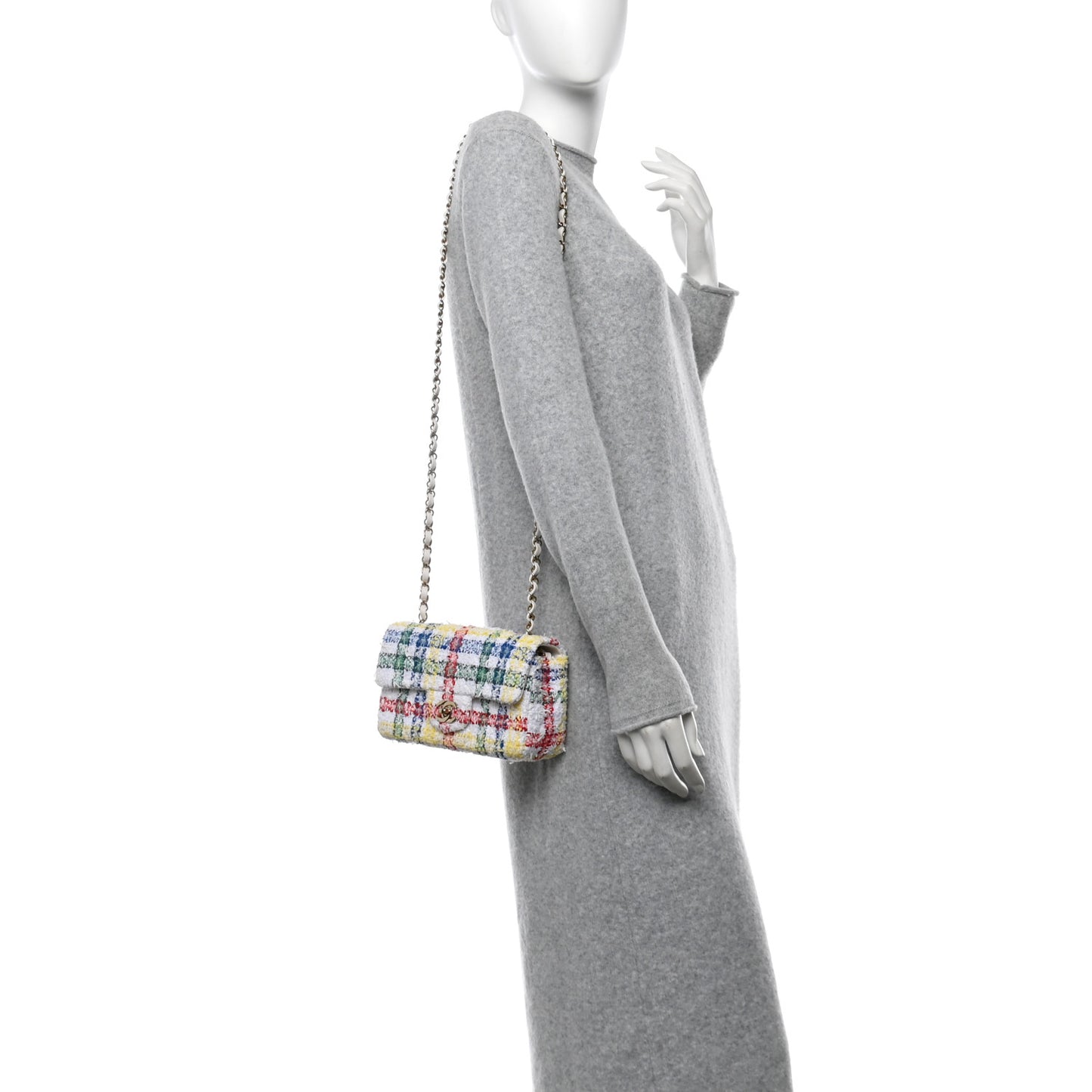 Tweed Quilted Mini Rectangular Flap White Multicolor