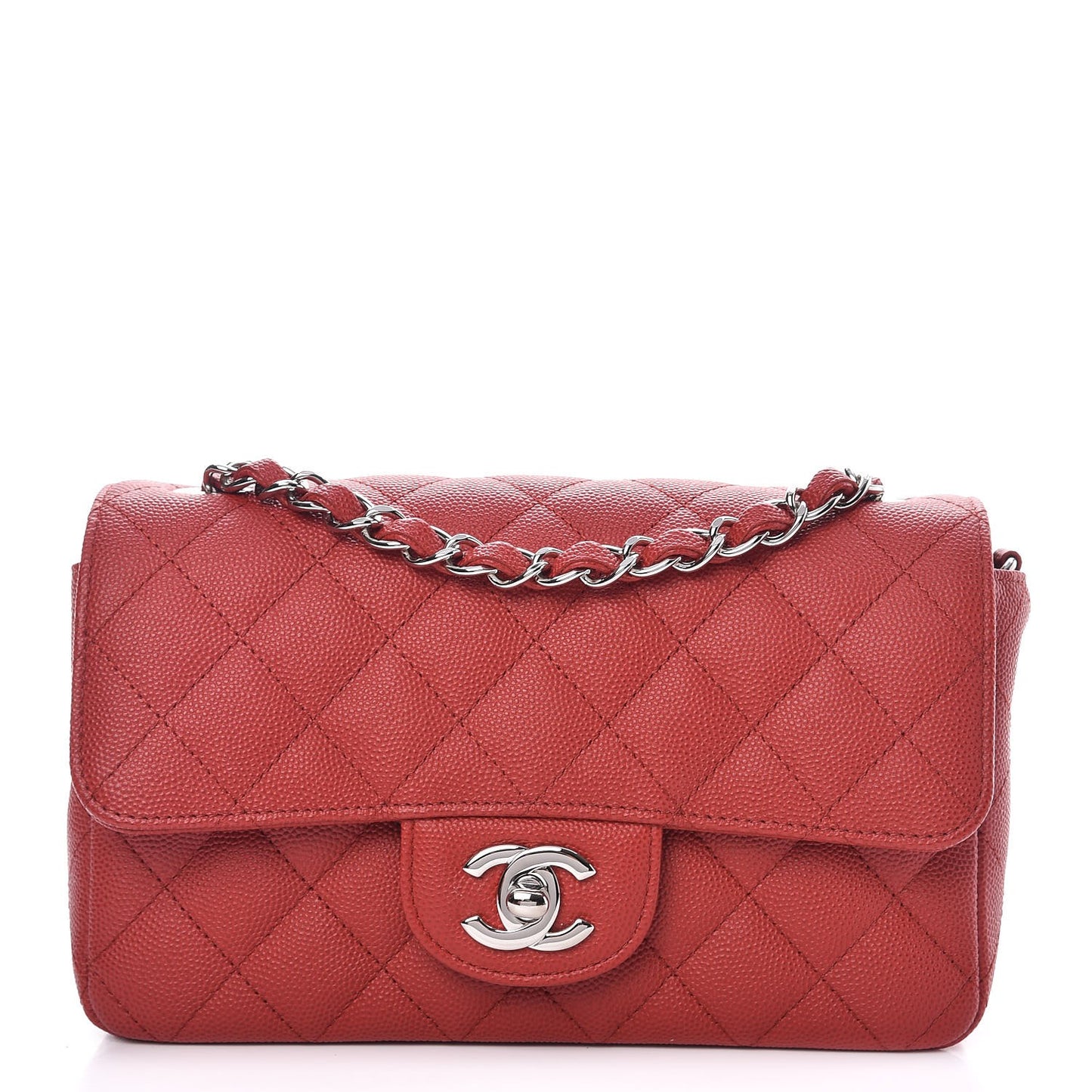 Caviar Quilted Mini Rectangular Flap Red