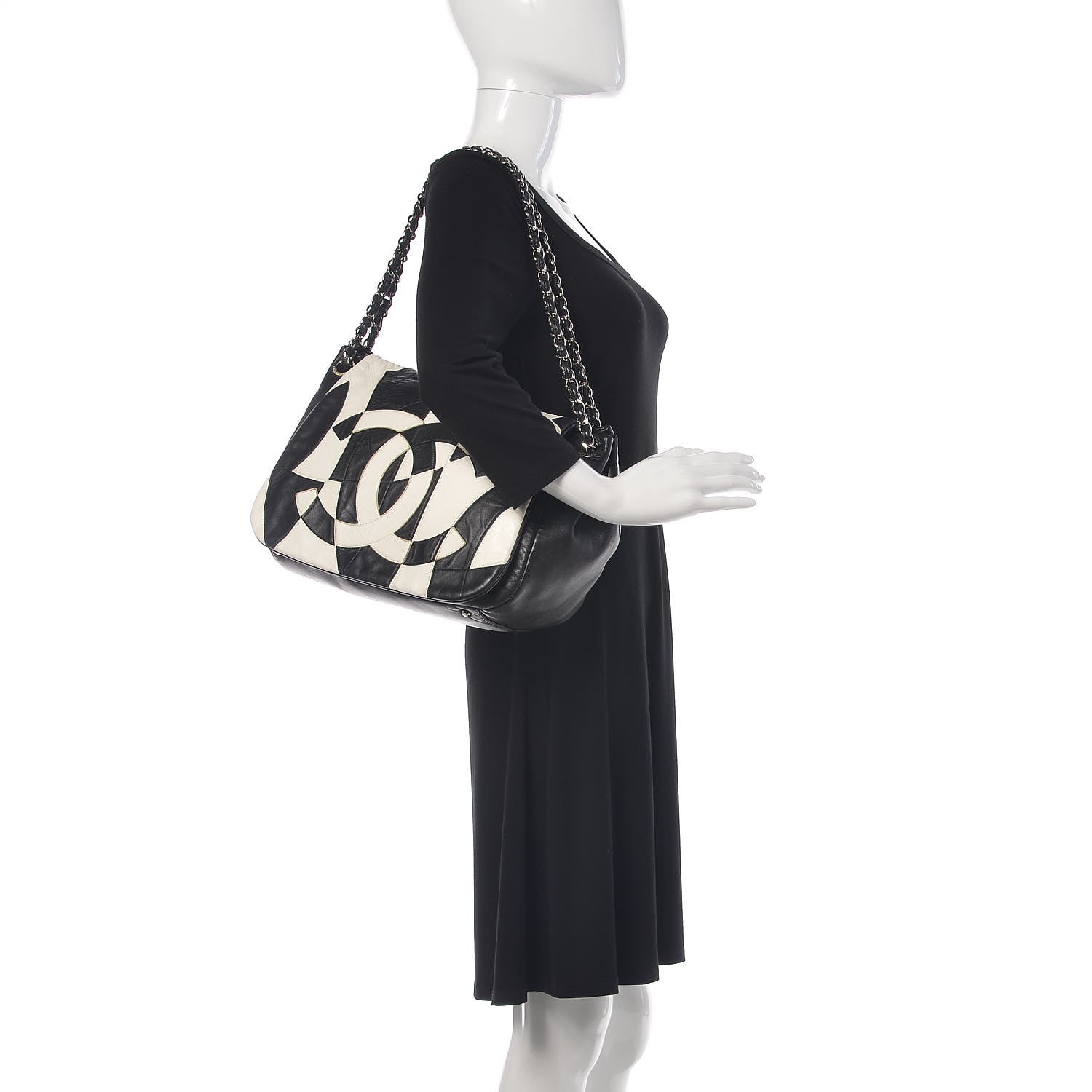 Chanel Lambskin Patchwork Accordion Flap Black White 2 of 9