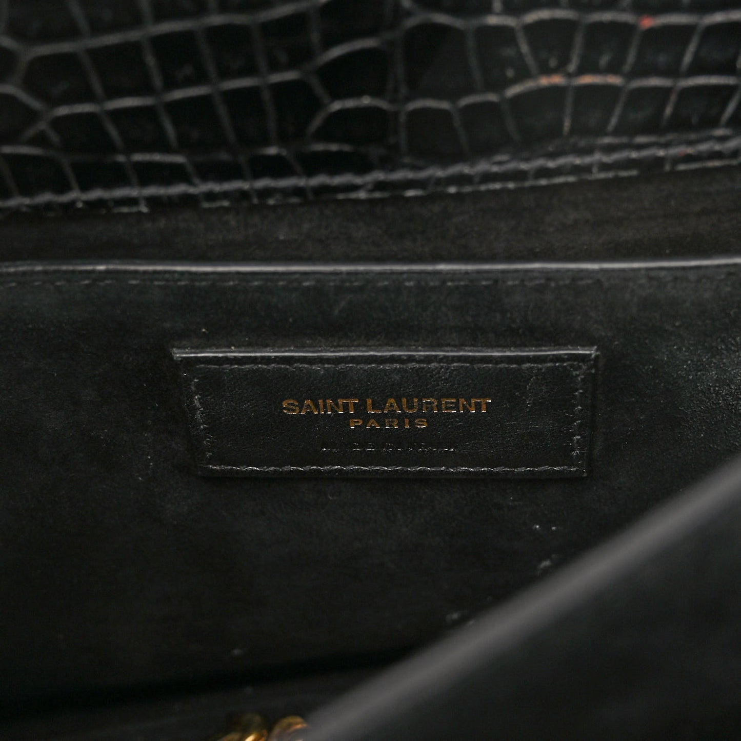 Calfskin Crocodile Embossed Medium Monogram Sunset Black