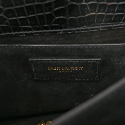 Saint Laurent Calfskin Crocodile Embossed Medium Monogram Sunset Black 7 of 10