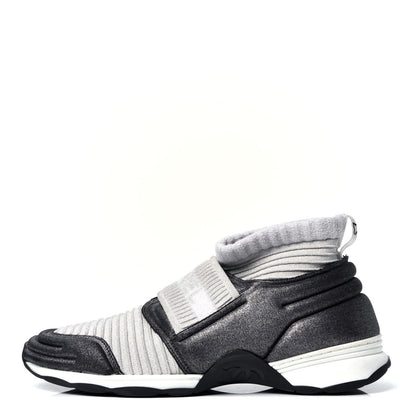 Chanel Glitter Stretch Fabric CC Sneakers 39 Grey Black 2 of 6