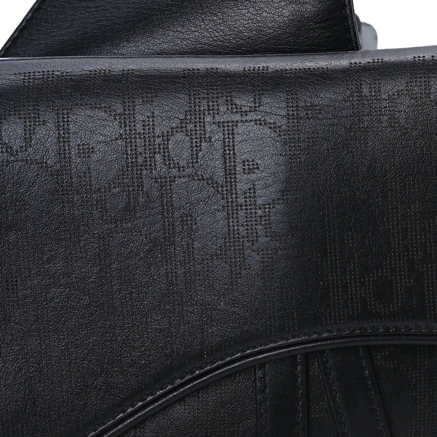 Calfskin Perforated Oblique Galaxy Mens Saddle Bag  Black