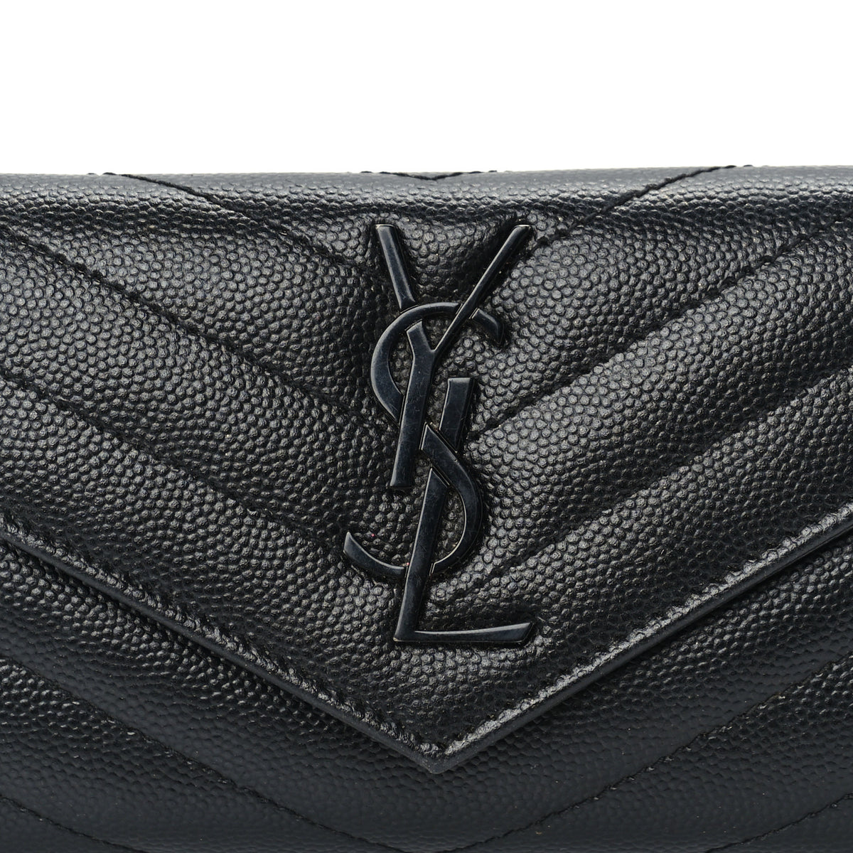 Saint Laurent Grain De Poudre Matelasse Chevron Small Monogram Envelope Wallet Black 3 of 7