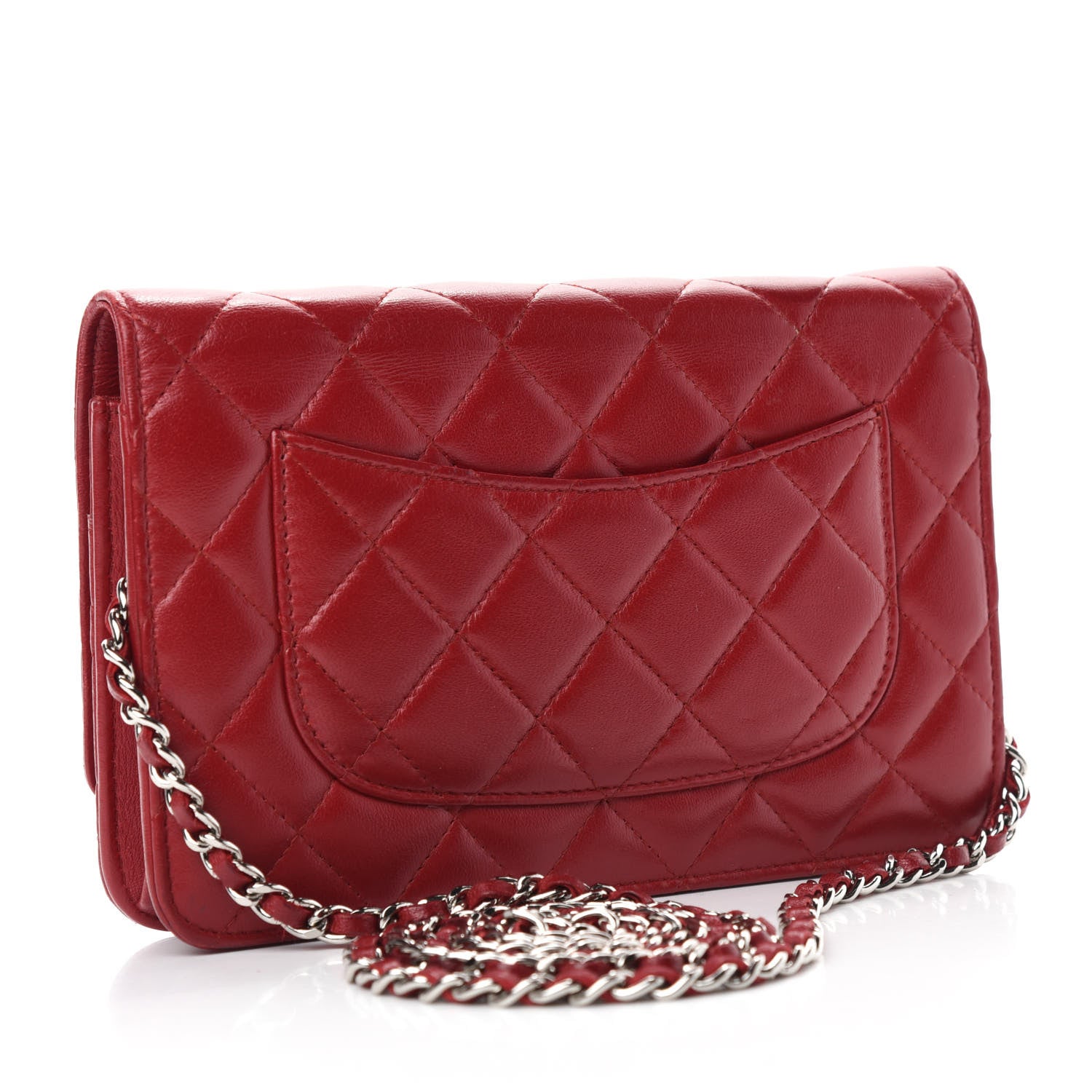 Chanel Lambskin Quilted Wallet on Chain WOC Red 3 of 14