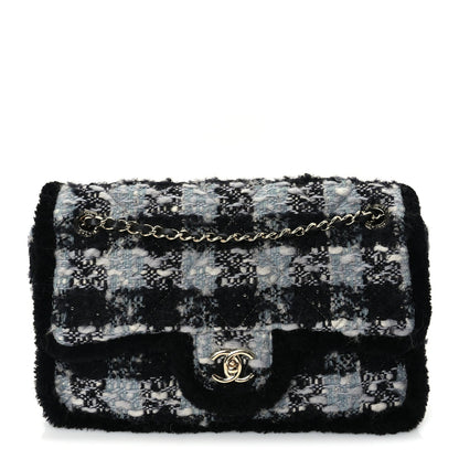 Chanel Tweed Shearling Large Flap Bag Blue Black 1 of 9