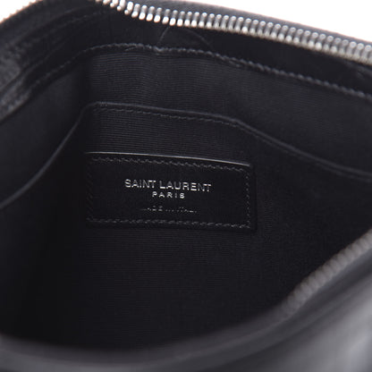 Saint Laurent Calfskin Crocodile Embossed Monogram Zip Pouch Black 7 of 10