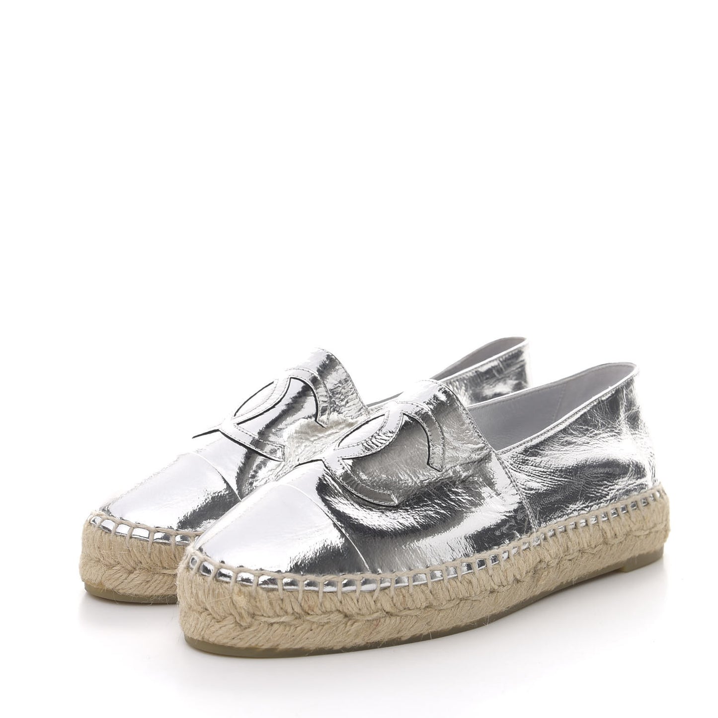 Laminated Goatskin CC Espadrilles 36 Silver