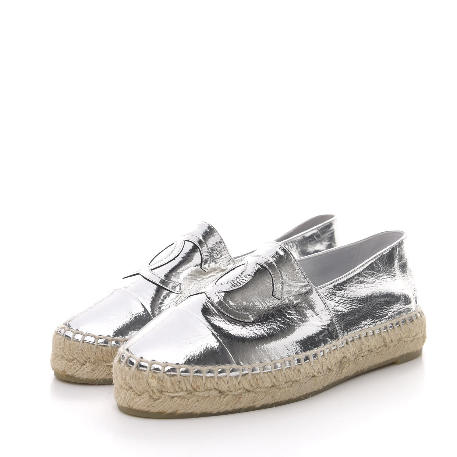 Chanel Laminated Goatskin CC Espadrilles 36 Silver 3 of 10