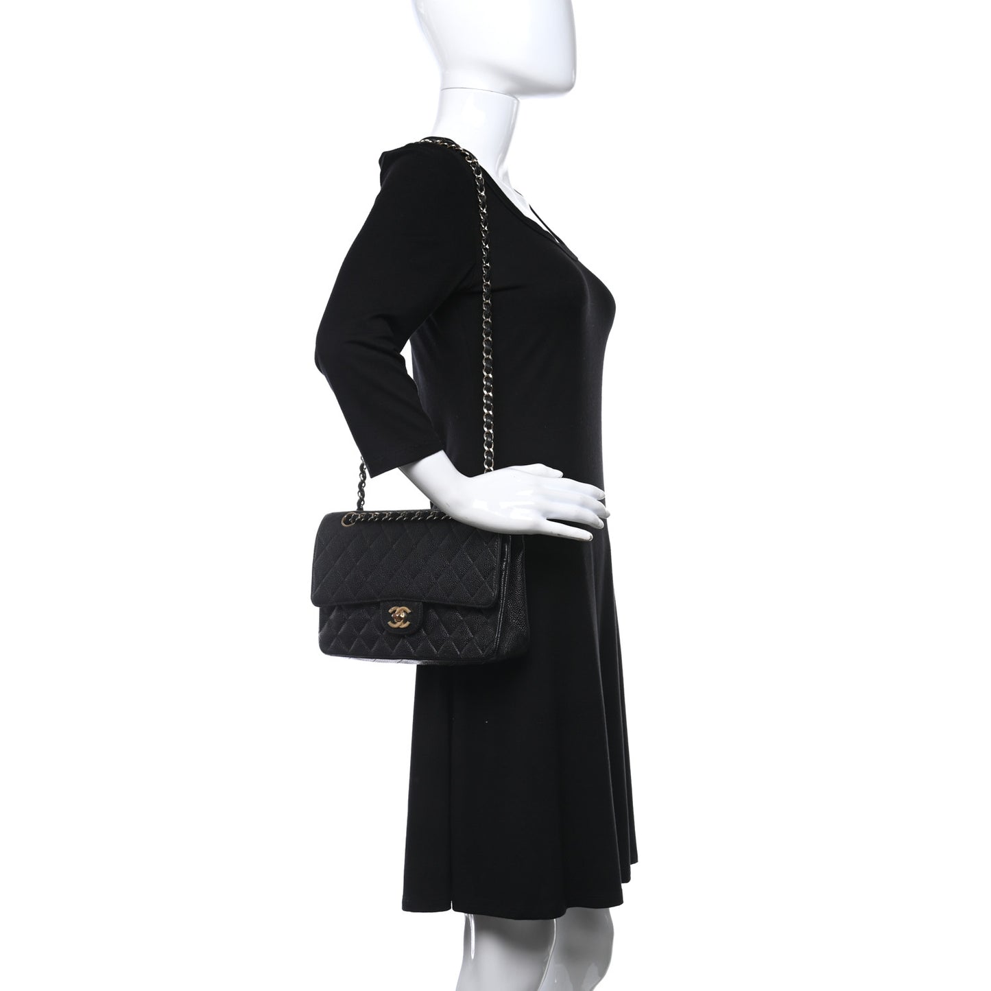 Caviar Quilted Jumbo Double Flap Black