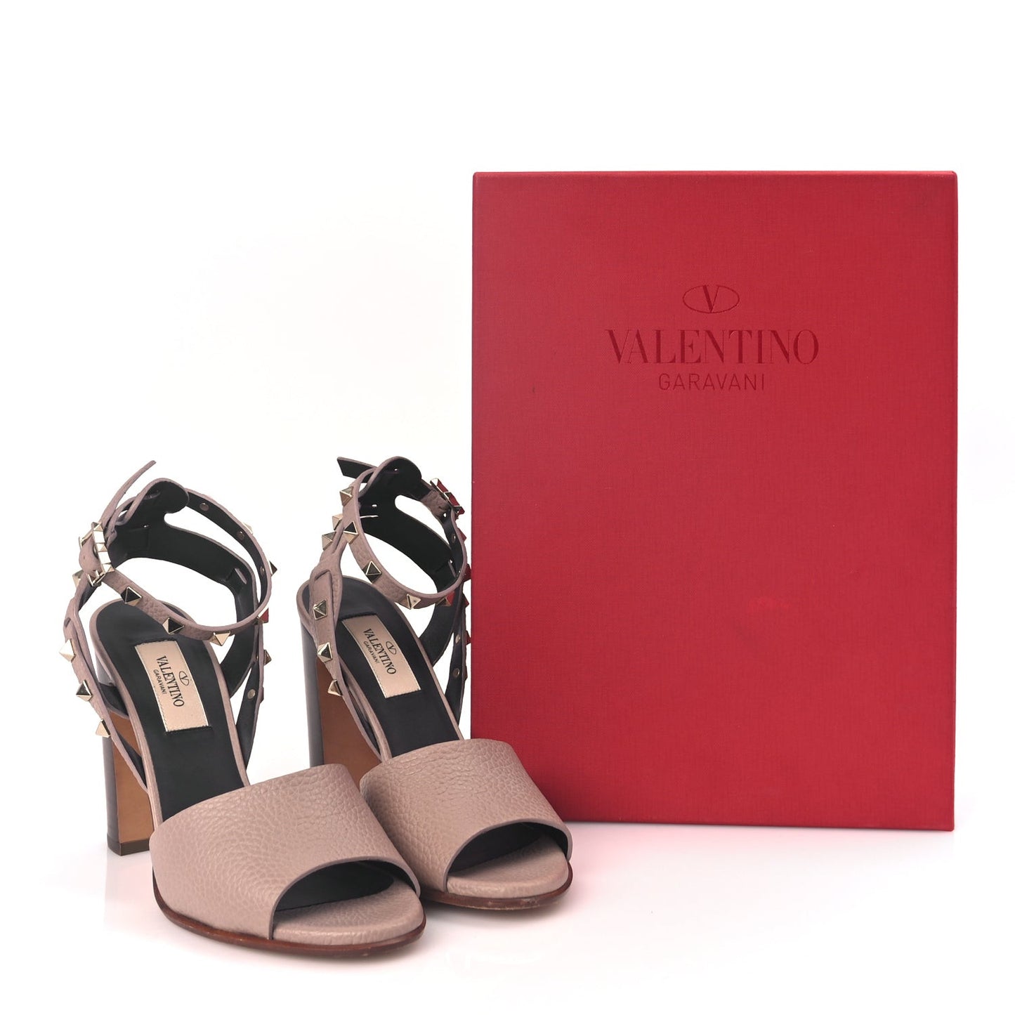 Grained Calfskin Block Heel Sandals 38 Poudre