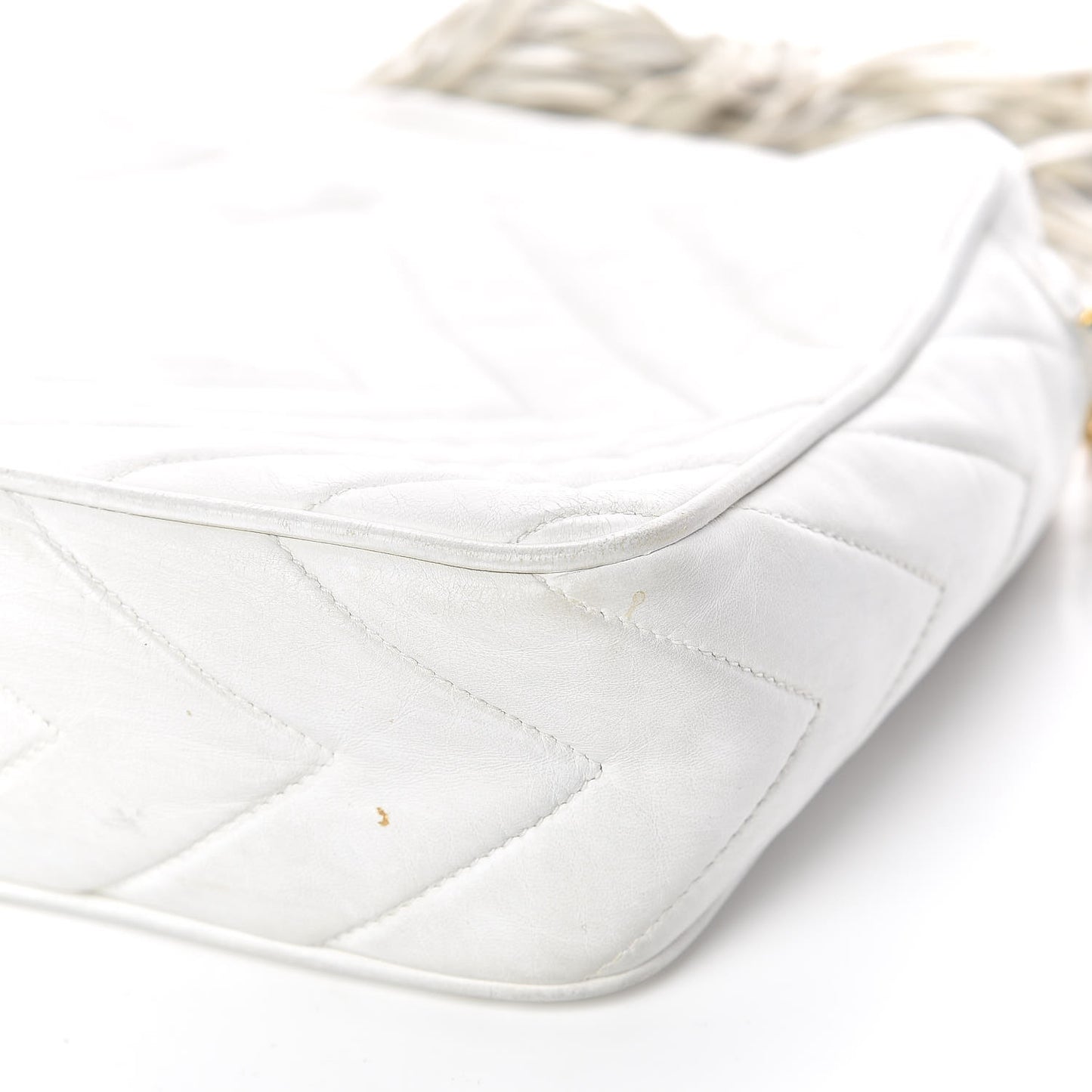 Lambskin Chevron Quilted Medium Tassel Camera Case White