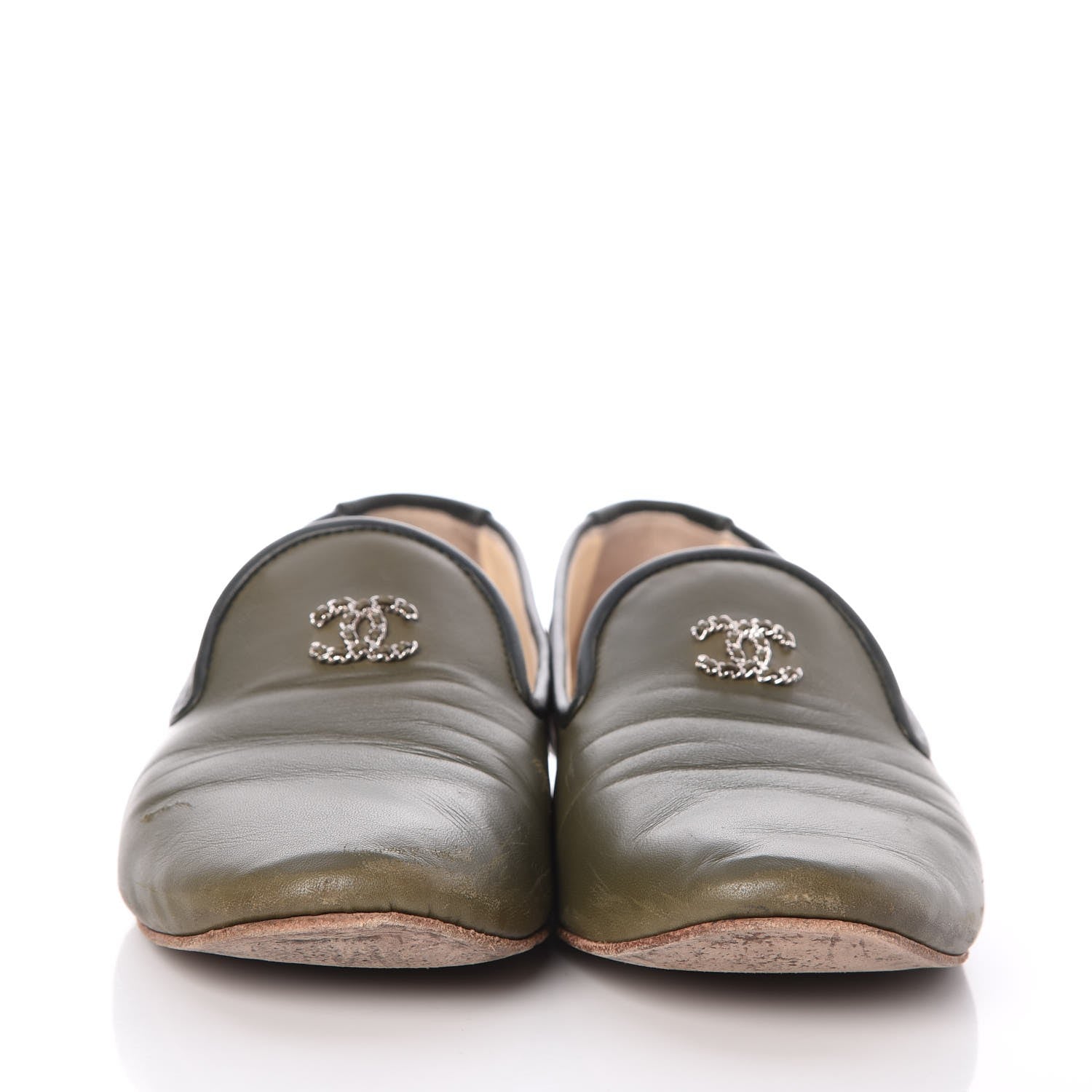 Chanel Lambskin CC Mocassin Loafers 40 Khaki 2 of 12