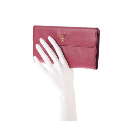 Prada Saffiano Metal Continental Flap Wallet Peonia 2 of 18