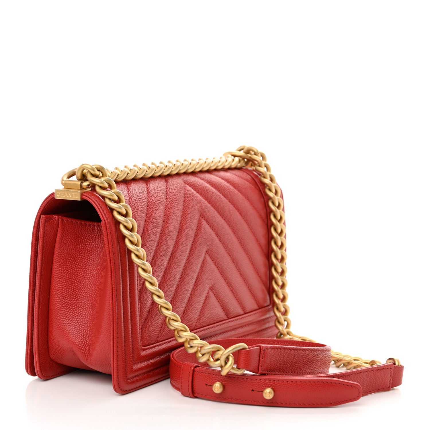 Chanel Caviar Chevron Quilted Medium Boy Flap Red 3 of 12