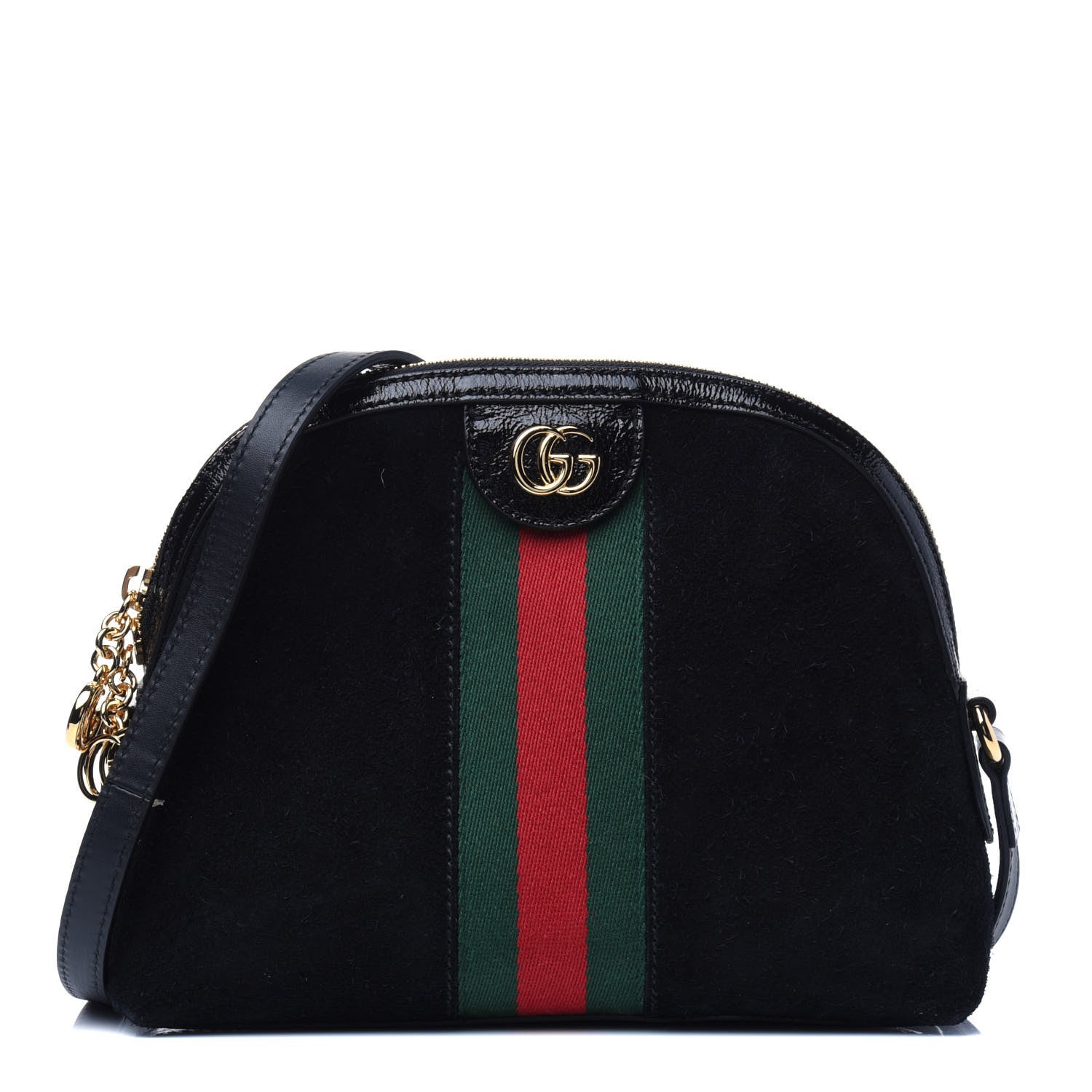 Gucci Suede Patent Web GG Small Ophidia Dome Shoulder Bag Black 1 of 15