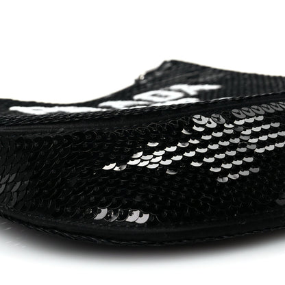 Prada Paillettes Sequin Logo Cleo Adjustable Strap Shoulder Bag Black White 7 of 8
