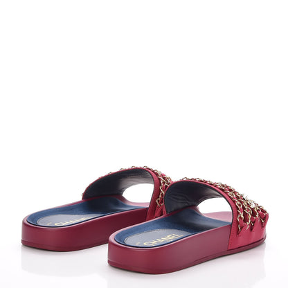 Chanel Satin Chain Flat Sandals 35 Dark Fuchsia 4 of 8