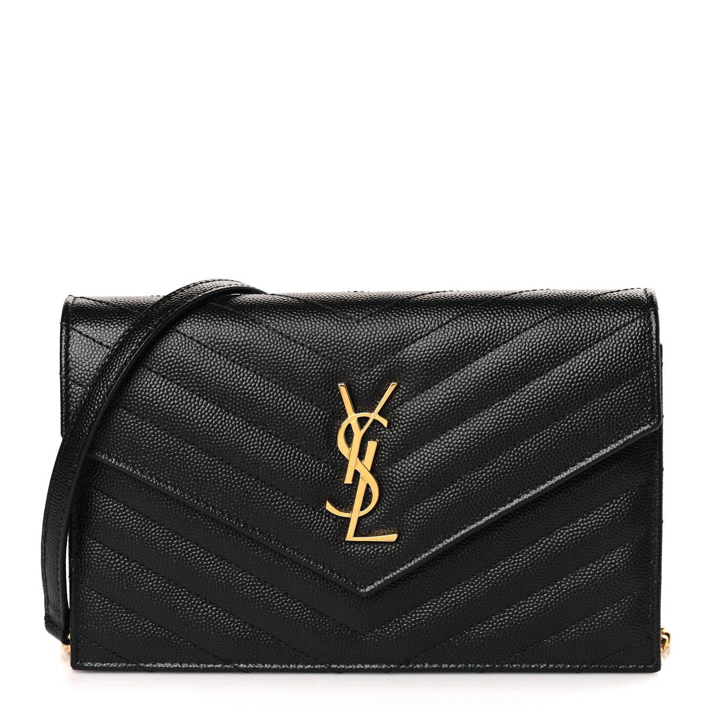 Grain De Poudre Matelasse Chevron Monogram Envelope Chain Wallet Black