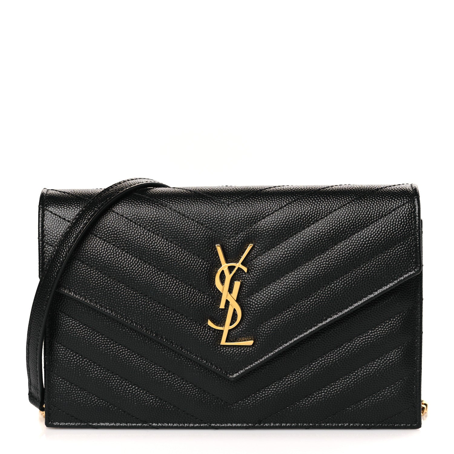 Saint Laurent Grain De Poudre Matelasse Chevron Monogram Envelope Chain Wallet Black 1 of 9