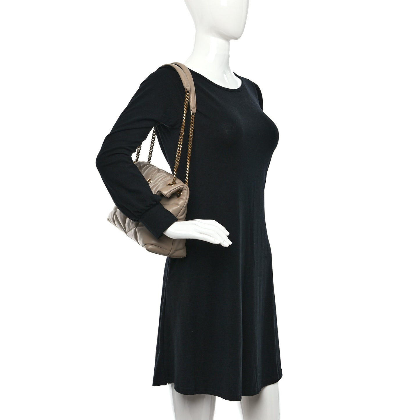 Lambskin Quilted Small Loulou Puffer Monogram Chain Satchel Dark Beige