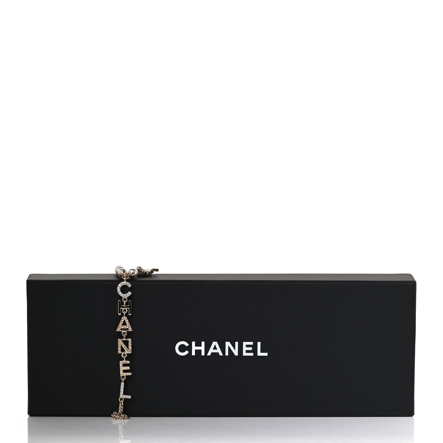 Chanel Pearl Crystal Logo Ring Chain Bracelet Gold 4 of 4